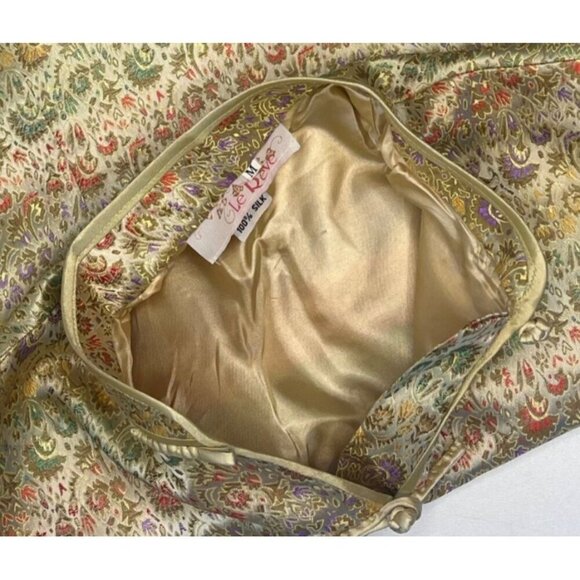 Vintage Crop Kimono Robe Asian Jacket Size XSmall Gold Long Sleeve 100% Silk - Picture 5 of 6